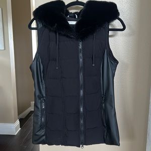 Blanc Noir hooded vest with faux fur